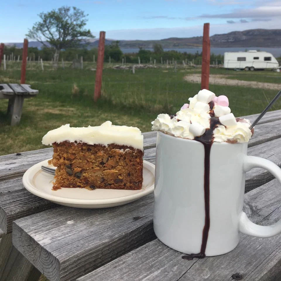 A snapshot of a carrot cake and smoothie in Choraidh Croft